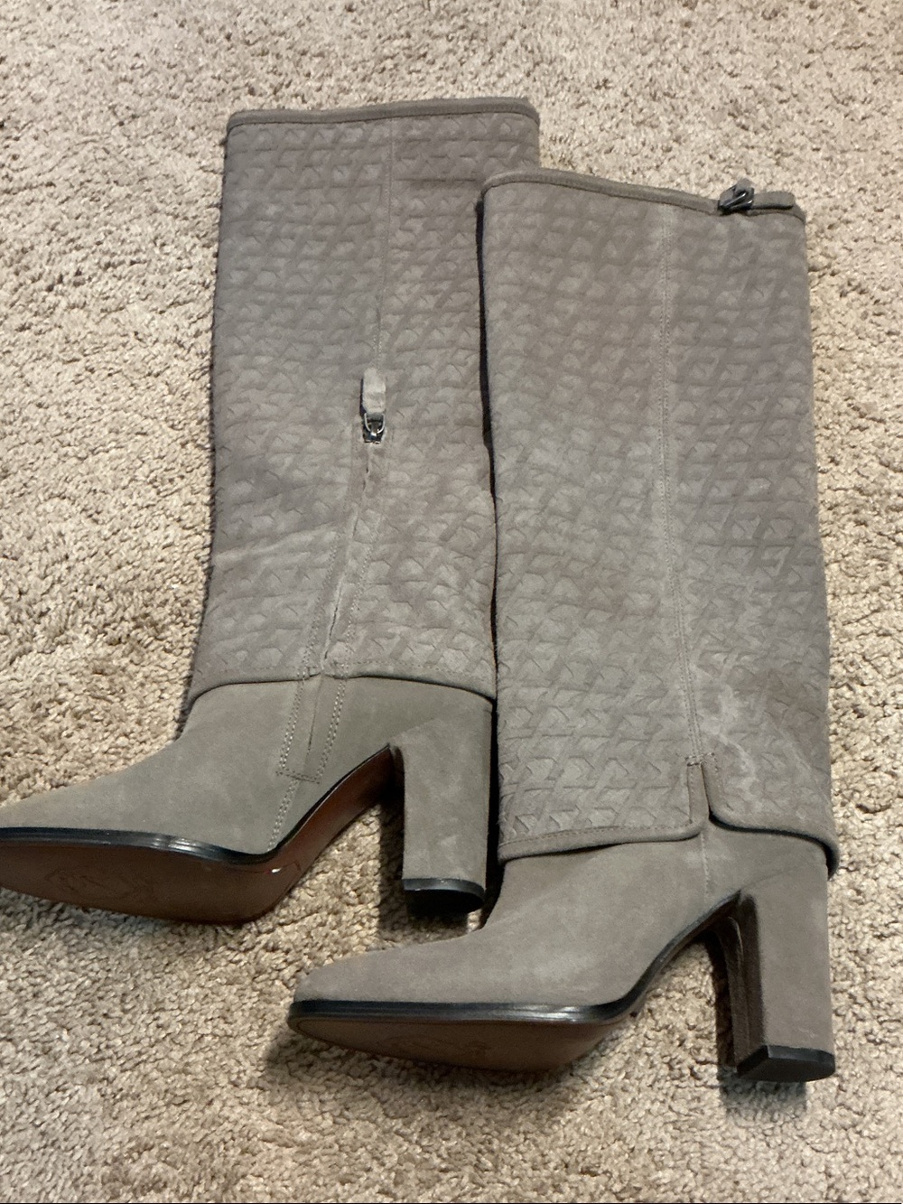 Women's Gray Suede Mid-Calf Heeled Boots